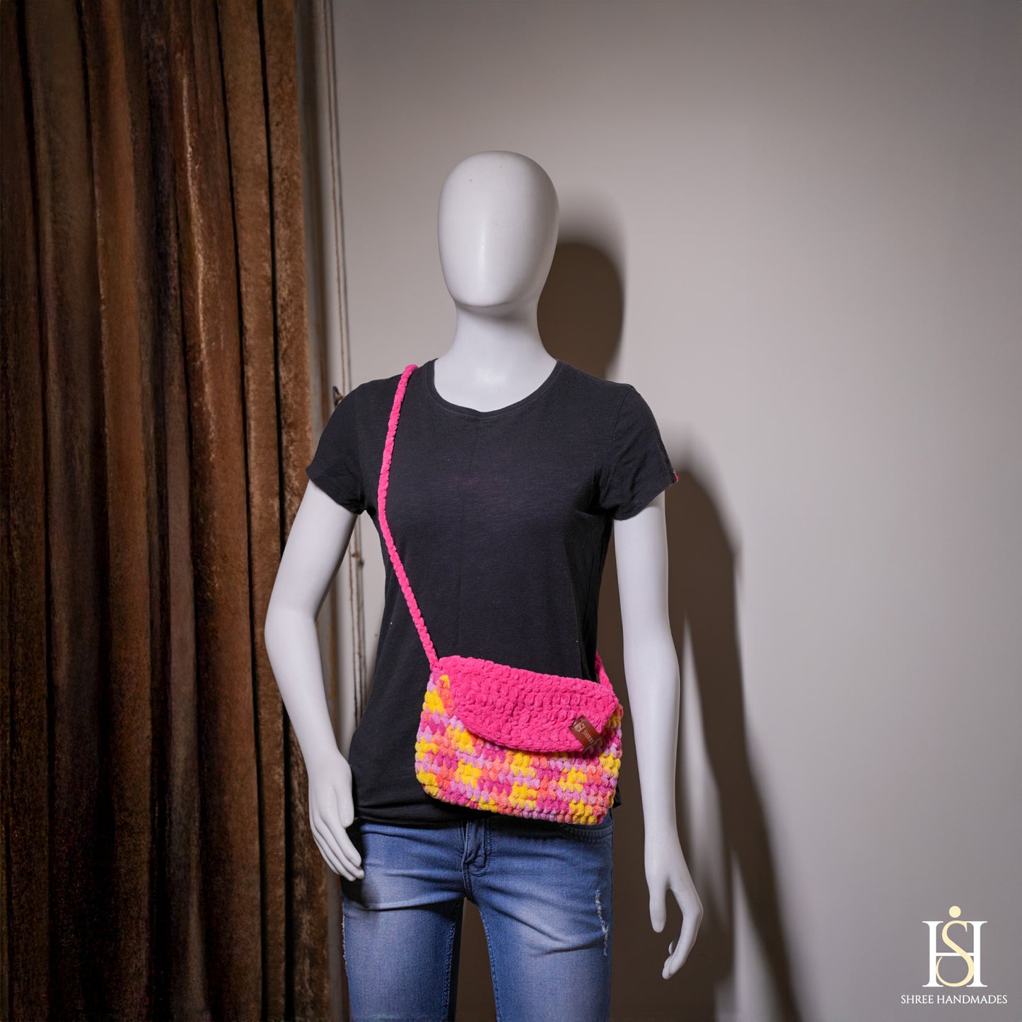 HANDBAG WITH FLAP PINK MULTI