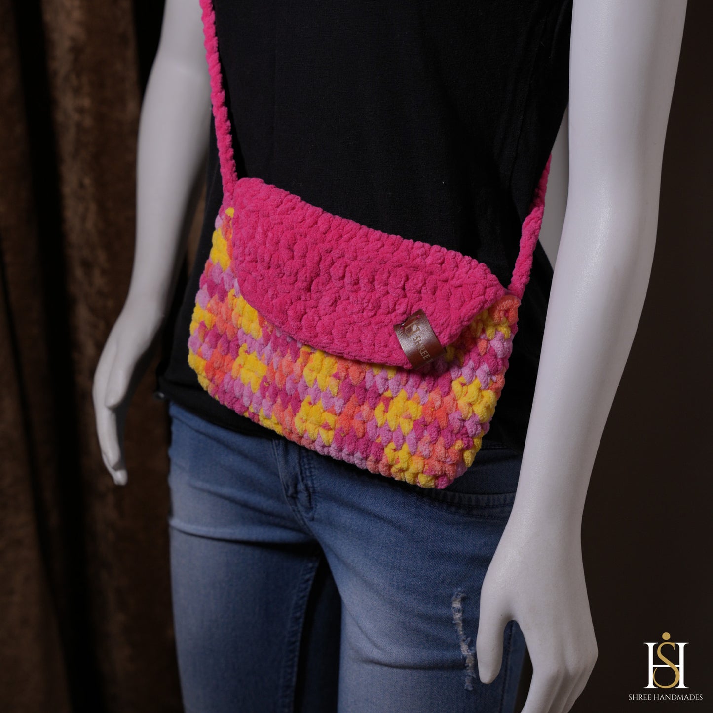 HANDBAG WITH FLAP PINK MULTI
